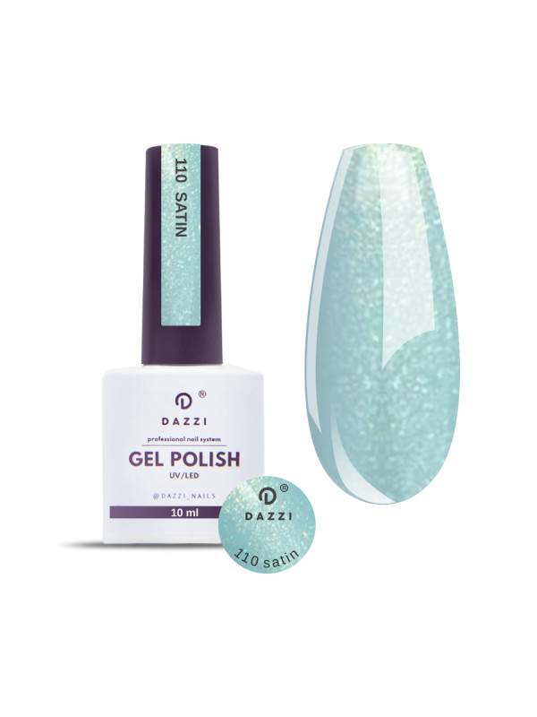 Vernis semi-permanent semi-transparent "Satin" 110, blue claire / paillettes