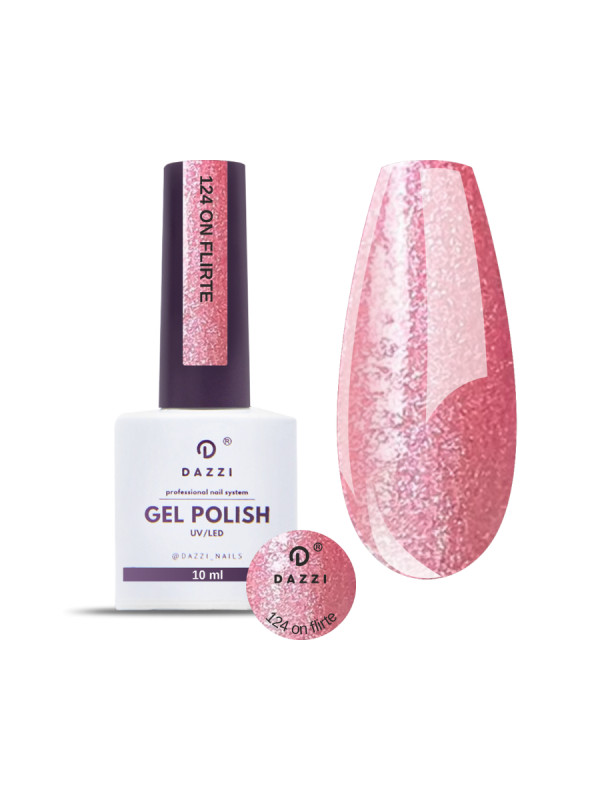 Vernis semi permanent semi-transparent, paillettes  "On flirt" 124, rose 10 ml