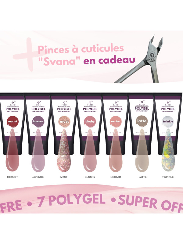 SET de 7 Art polygels semi-transparent , Merlot, Lavenue, Latte, Twinkle, Myst, Blushy, Nectar 30 gr