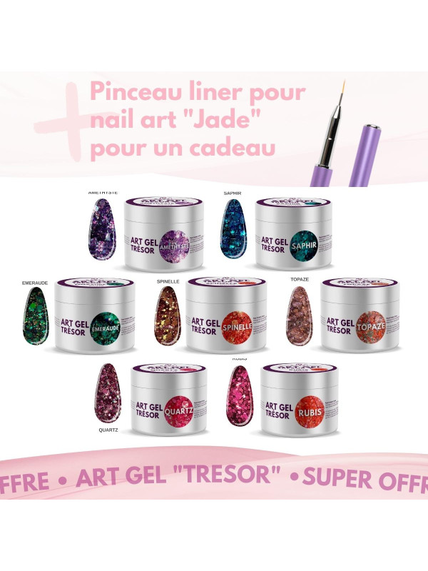 Collection 7 Art Gels pailleté Tresor 5gr et en cadeau un pinceau "Jade"