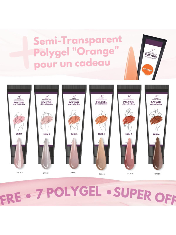 Polygel collection "SKIN", 6 nuances de peau,  6 tubes de 60 gr