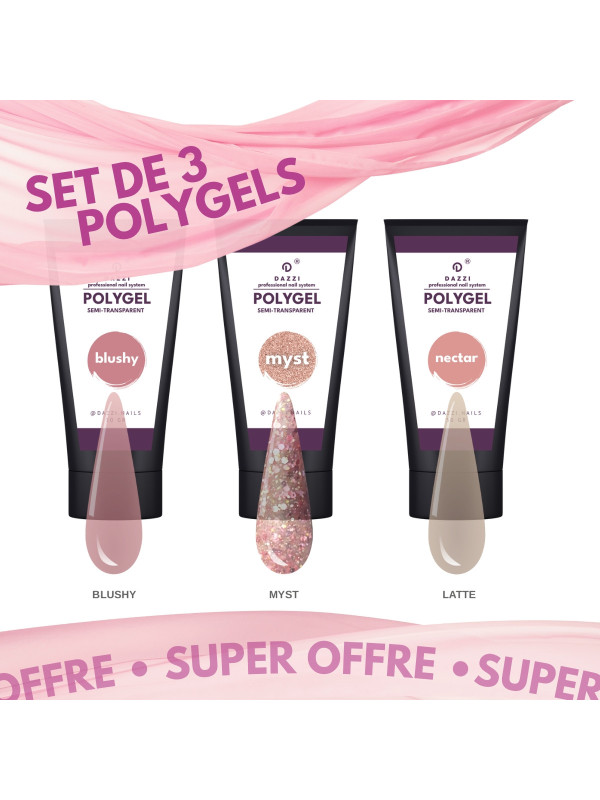 3er-SET Art halbtransparentes Polygel BLUSHY / MYST / NECTAR, 30 gr