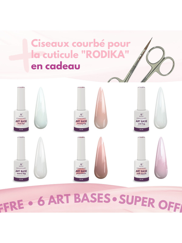 Super offre 6 Art Base : "Fresh lips", "Morning hug", "Cold Fog", "Warm fog", "Secret dream", "Soft touch" pour VSP ou Gel, 15ml