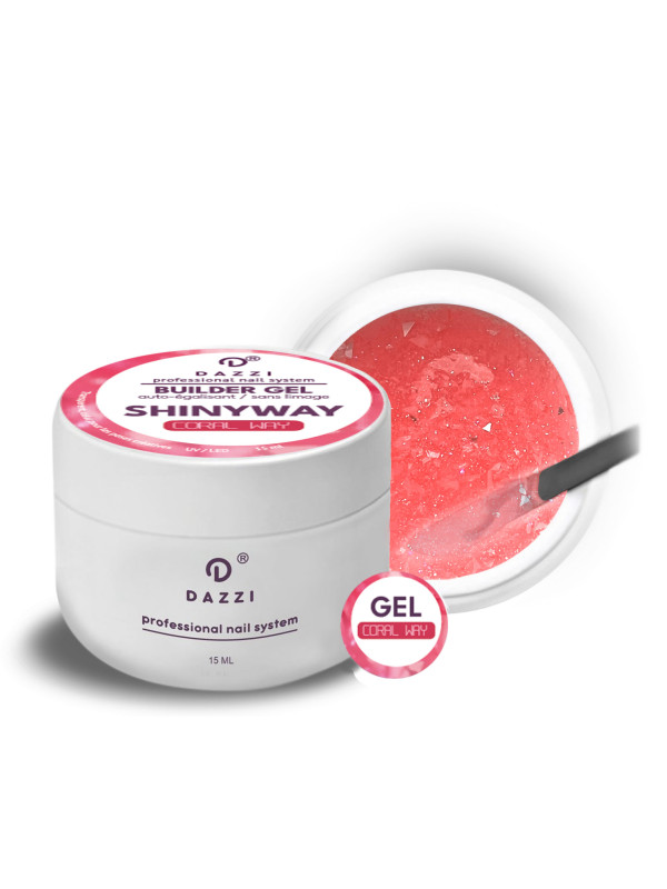 Gel transparent Shinyway, auto-égalisant extrêmement pailleté 'CORAL WAY', corail/rouge 15 ml