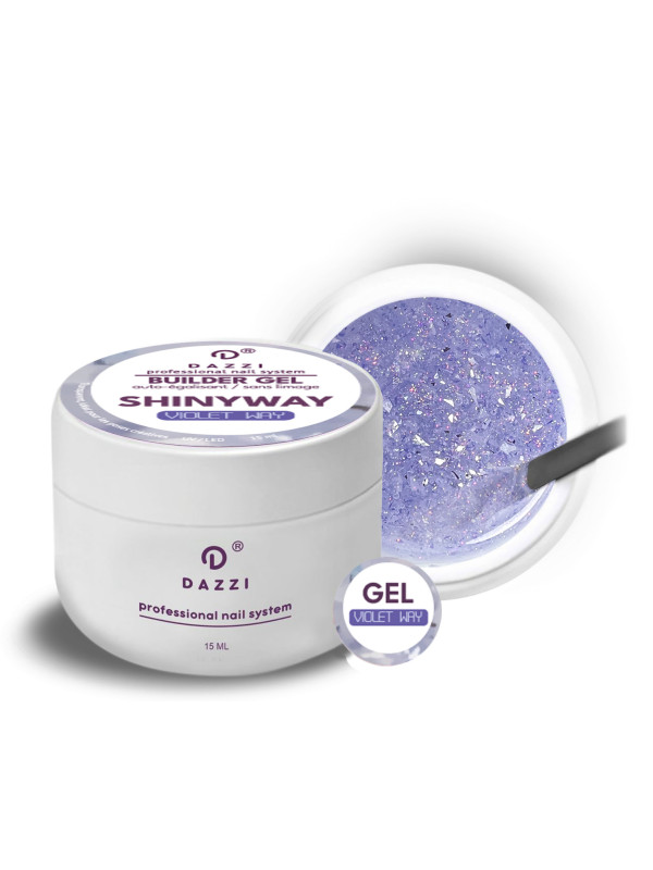 Gel transparent Shinyway, auto-égalisant extrêmement pailleté 'VIOLET WAY', violet clair 15 ml