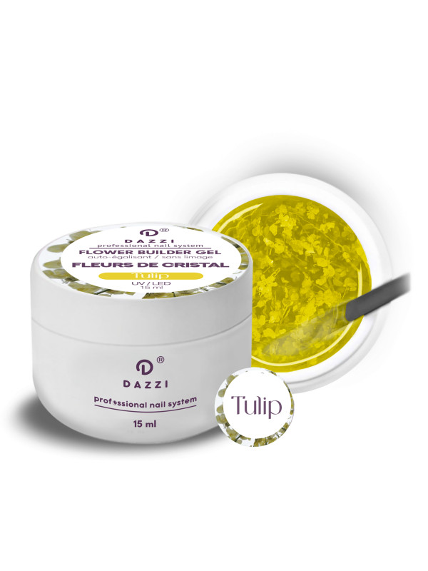 Gel transparent auto-égalisant avec des fleurs séchées "TULIP", jaune   15 ml