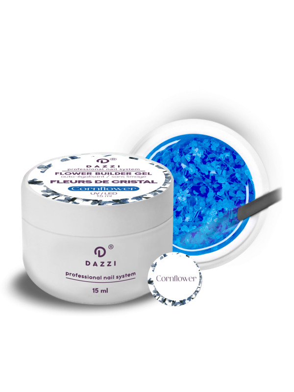 Gel transparent auto-égalisant avec des fleurs séchées "Cornflower", bleu 15 ml