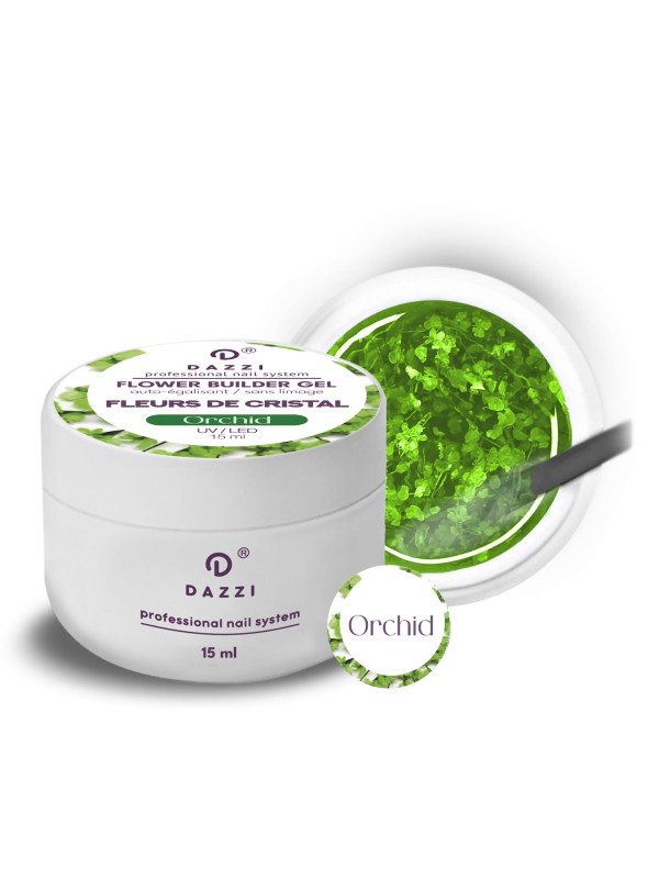 Gel transparent auto-égalisant avec des fleurs séchées "Orchid", vert 15 ml