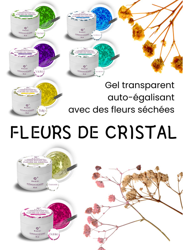 Gel transparent auto-égalisant avec des fleurs séchées "Succulents", vert 15 ml